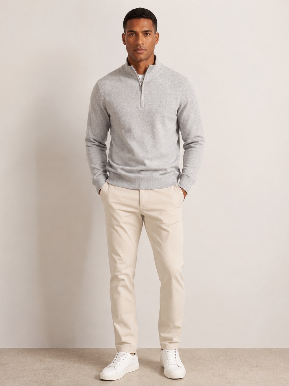 Tahari Men’s Quarter Zip Pullover Medium Gray Mock Neck Athleisure Sweater